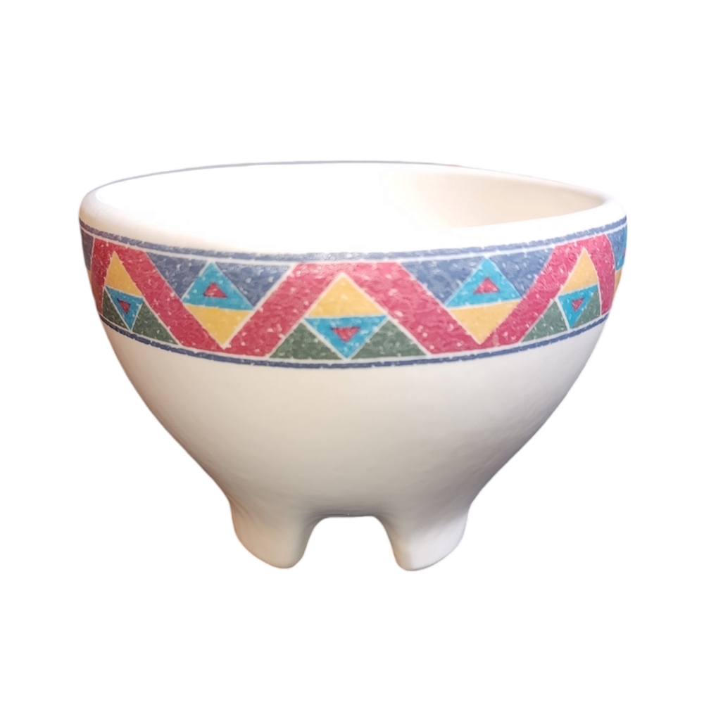 Vintage 80's USA Treasure Craft Southwestern Adobe White Pottery Dip Bowl 5"‎